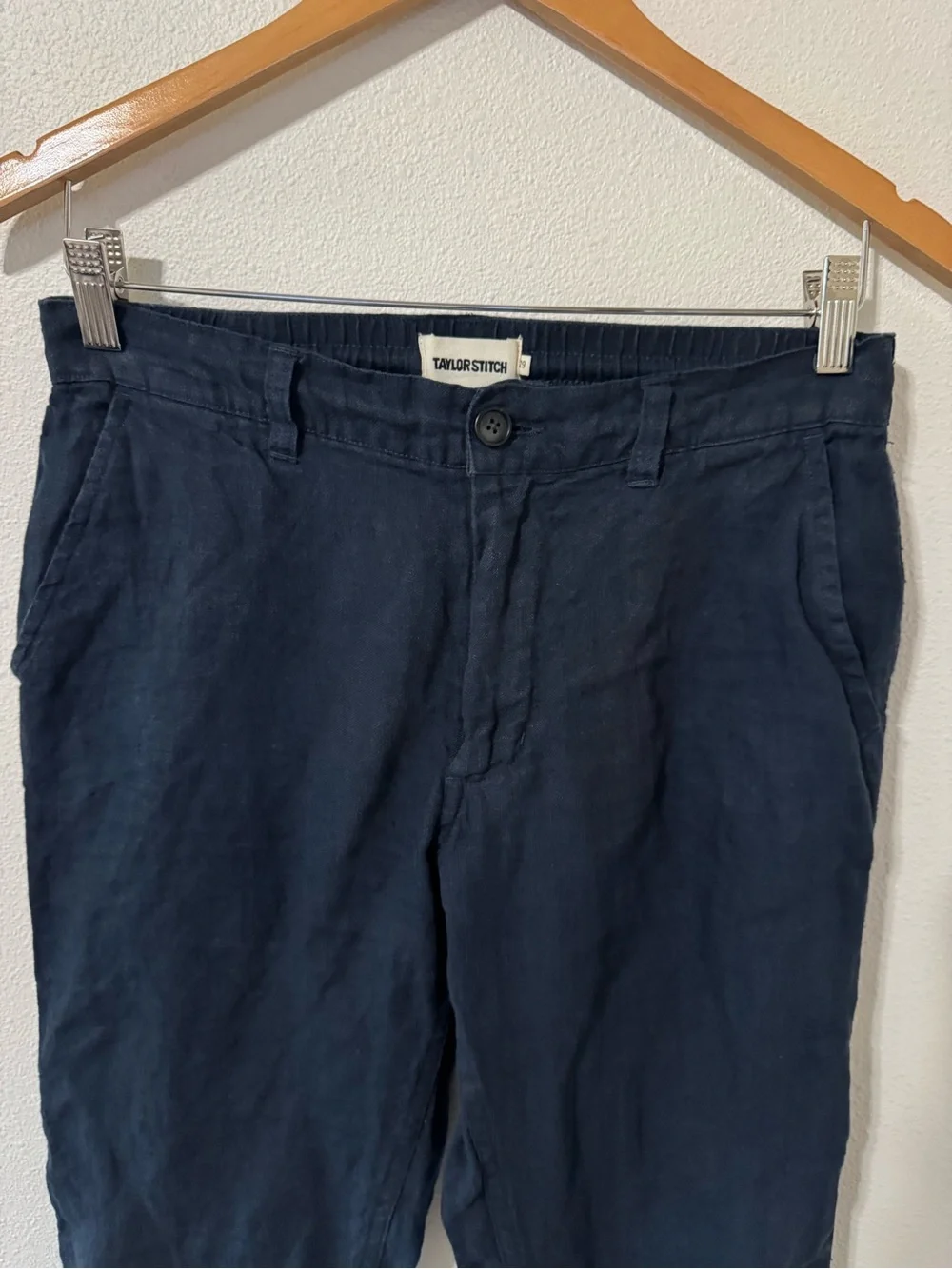 Taylor Stitch Easy Linen Pant Navy Straight Leg Tapered Ankle Minimalist-29